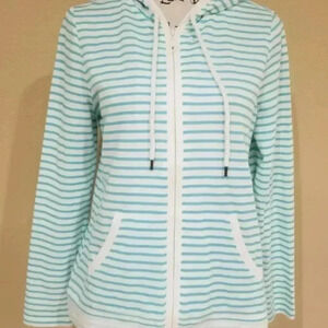 NWOT T BY TALBOTS Womens Full Zip Every Day Stripe Hoodie Petite  Size S